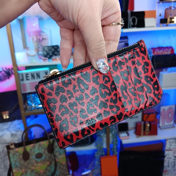 Saint Laurent Leopard Print Red Black Leather Wallet - Picture 1 of 1
